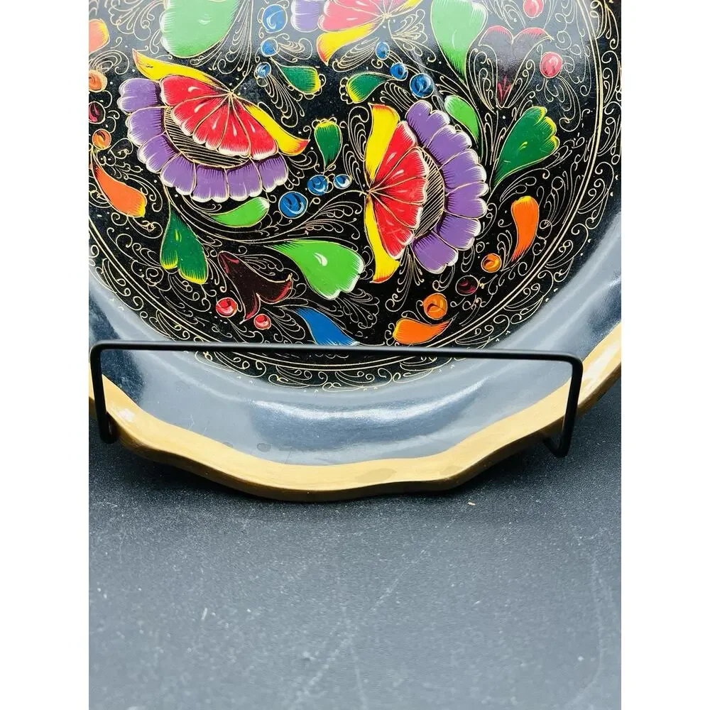 Mexican Batea Wooden Multi-Colored Floral Decorative Tray 11”